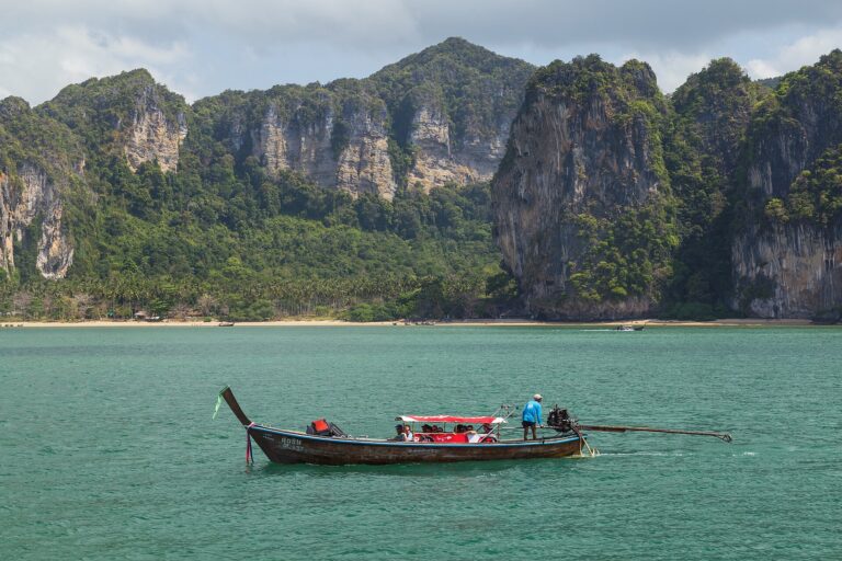 Limestone cliffs seen from a boat leaving Ao Nang
