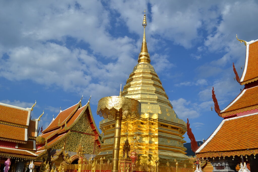 The golden relic chedi and its parasols